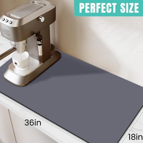 Coffee Mat Super Absorbent Dish Drying Mat Coffee Bar Mat 18"x 36", Grey