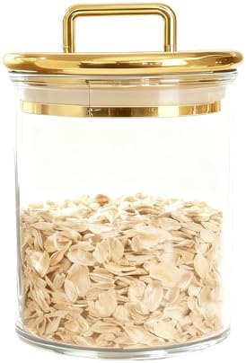 Acrylic Bathroom Storage Jar with Gold Lid – Airtight Clear Canister for Qtip Holder, Cotton Pad Jar, Bath Salt Container, Candy & Snack Canister, Vanity & Countertop Organizer 4.8"