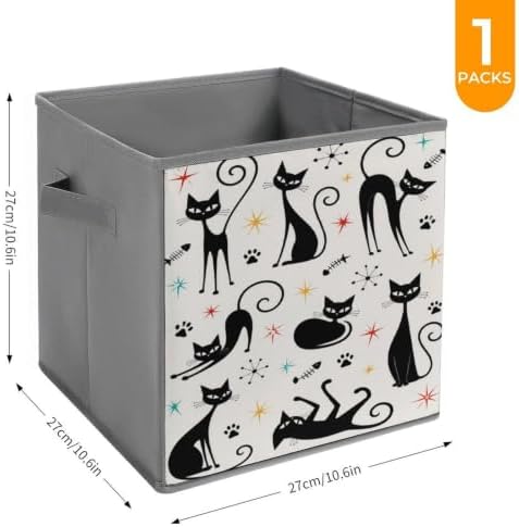 Black Cats And Stars Cartoon Storage Bin with Handles, Oxford Fabric Foldable Storage Cube Organizer for Clothes, Towels, Bedroom, Living Room, Home Organization
