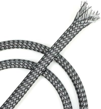 Expandable Braided Cable Sleeve, PP Yarn + PET Braided Expandable Sleeving Cable Management Protection High Density PET Wire Cover Sheath for Cables (Grey Black, 12mm-49ft)