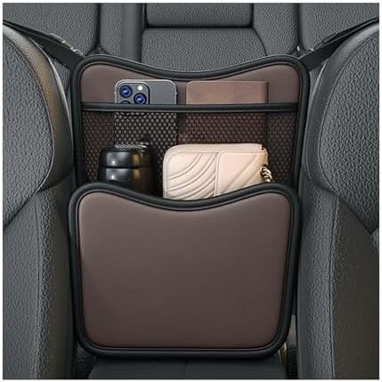 Ohleats Car Organizer Storage Between Seats, Nappa Leather Auto Handbag Holder for Document Phone Storage, Large Capacity Automotive Console Pocket Purse, Car Accessories (Brown)