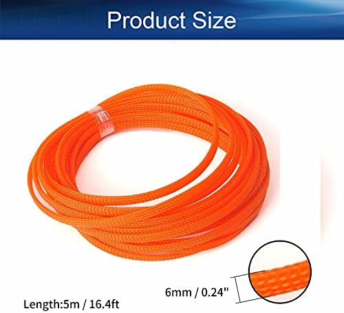 Bettomshin 1Pc 16.4Ft(5m) Cable Management Sleeve, 1/4"(6mm) Width PET Orange Cord Protector, Wire Loom Tube Insulated Split Sleeving for USB Cable Power Cord Organizer Video Cable Hider
