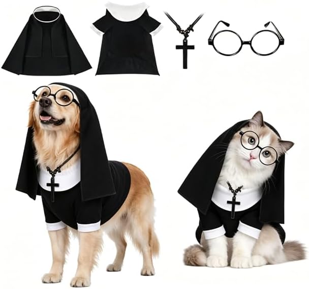 Pet Cat Dog Nun Costume: Cloak Outfit Small Cat Dog Medium (new-4pcs)