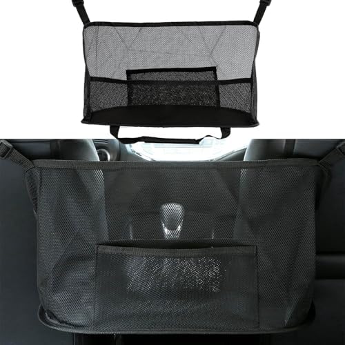 Car Net Pocket Handbag Holder, Organizer Mesh Bag Between Seats, Driver Storage Netting Pouch for Handbag Purse, Universal Accessory for Women and Men, Pet/Kids Car Barrier (Black)