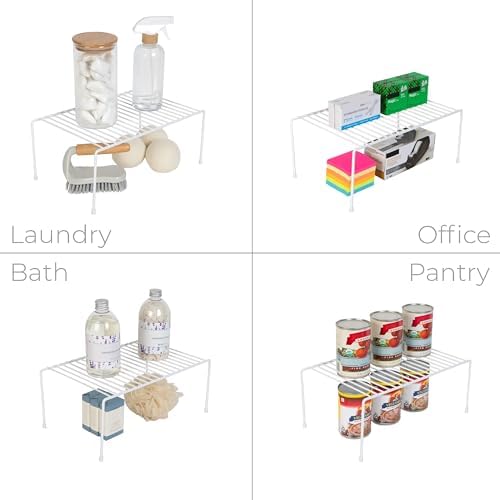 Smart Design Cabinet Storage Shelf Rack - Medium (8.5 x 13.25 Inch) - Steel Metal Wire - Cupboard, Plate, Dish, Counter & Pantry Organizer Organization - Kitchen [White]