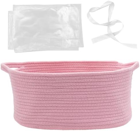 Woven Basket with Gift Bags and Ribbons, 14"X 10" X 6" Storage Basket Pink | Gift Storage Organizer Basket Bin Shelf Shelves Cotton Rope Basket for Nursery, Pet Toys