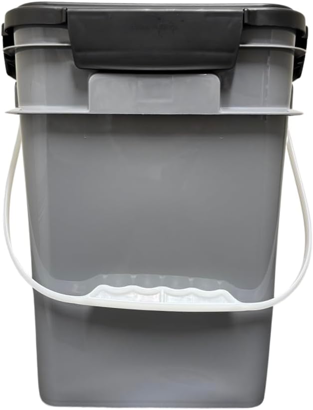 House Naturals 4 Gallon Square Food Grade Plastic Bucket with Lid, Made in USA (Pack of 2) BPA Free (Grey)