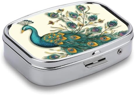 Pill Organizer, Portable Pill Box, Travel 7 Day Pillcase Peacock Pattern Medicine Organizer 2 Compartments Medicine Container for Vitamins, Medications, Fish Oil and Supplements