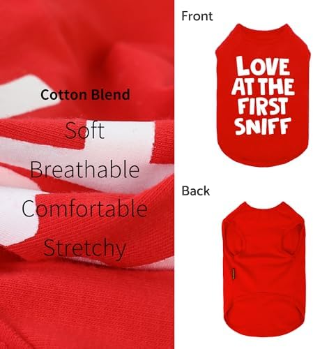 Fitwarm Love at First Sniff Dog Shirt - Summer Dog Clothes, Funny T-Shirt, Lightweight Breathable Cotton, Red, Small