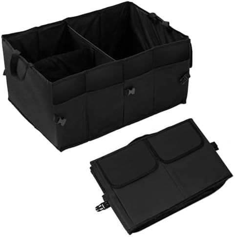 Hovom Car Trunk Organizer, Collapsible Trunk Storage Box for SUV, Multi-Compartment Car Organizers and Storage, Large Capacity Backseat Organizer for Most Cars SUVs Trucks Sedans (Black)
