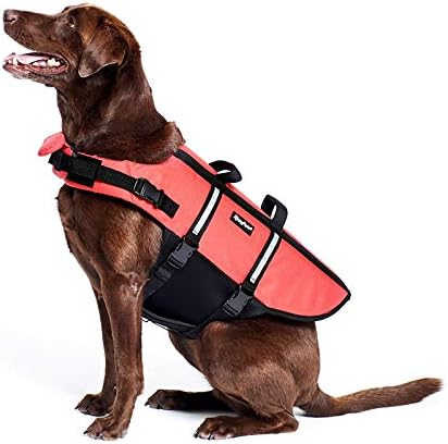 ZippyPaws Adventure Dog Life Jacket - Dog Life Vest for Swimming & Boating | Fits Pets, Lightweight Dog Flotation Device for Water Safety, Padded Handle, Adjustable Fit, 6-10" - XX-Small, Red