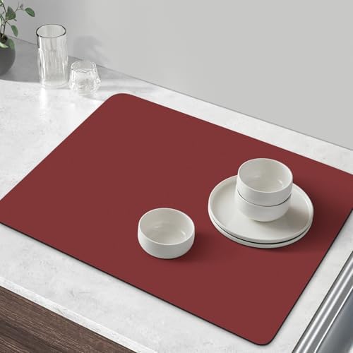 Coffee Mat Super Absorbent Dish Drying Mat Coffee Bar Mat 12"x 19", Red