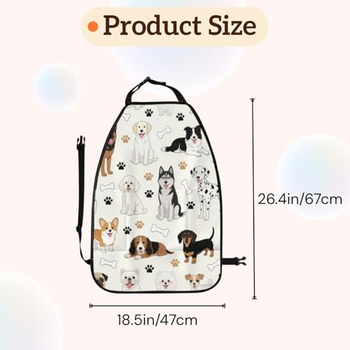 Car Seats Back Protector 2 PCS - Cute Dogs | with 3 Storage Pockets, Shield Seats From Dirt, Mud Scratches, Fits Cars SUVs Trucks and Jeeps