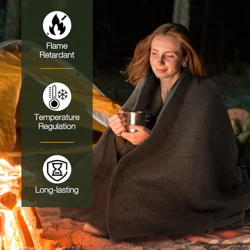 REDCAMP Wool Blanket, Warm and Thick Wool Camping Blanket, Grey | Great for Outdoors, Camping, Stadium Blanket, Picnics, Travel and Car, Machine Washable 86"x 63"