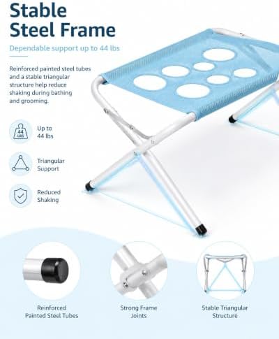 Foldable Pet Bathing Stand Portable Dog Shower Grooming Rack | With 8 Leg Openings 44 LBS Capacity Pet Grooming Hammock and Stand for Small Dogs and Cats, Bathing, Nail Trimming and Daily
