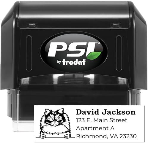 British Longhair Cat Custom Self-Inking Address Stamp for File Folders & Return Labels, Decorative New Address Stamper with Feline Design, Personalized Home Office Mail Organizer, 7/8 X 2-1/4 inch