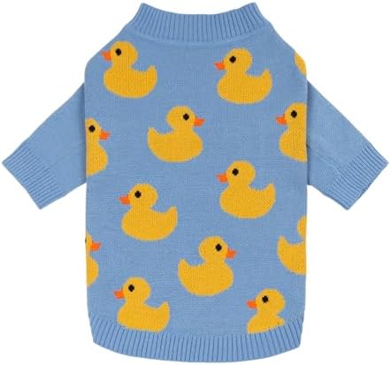 Fitwarm Funny Duck Dog Sweater, Thermal Dog Winter Clothes for Small Dogs Boy Girl, Pet Outfit, Blue, Yellow, Medium