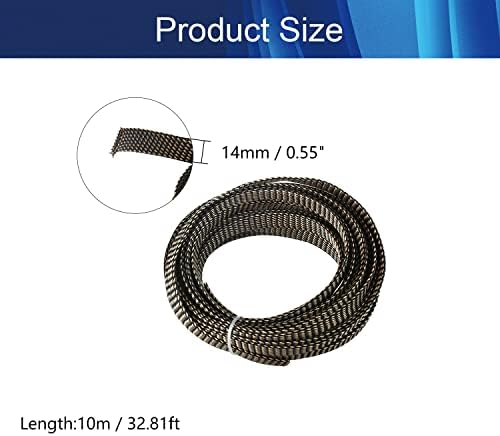 Jutagoss PET Expandable Braided Cable Sleeve, 32.8ft - 9/16 inch Black Gold Cable Management Sleeve, Wire Loom Tube Cord Protector for USB Cable, Power Cord, Audio Video and More, 1Pc