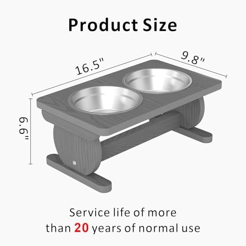 Raised Dog Bowl Stand for Small Sized Breed, Feeding Station with 21 oz 2 Stainless Steel Bowls & Licking Plate,Dog Food Bowl Gray