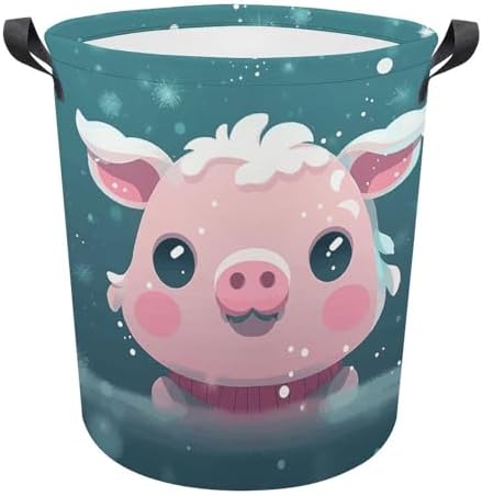 Laundry Hamper with Handle Snow Pets Laundry Basket Waterproof Dirty Clothes Hamper Circular Organizer Basket Portable Storage Bin Decorative Basket for Living Room Kitchen Bathroom Car