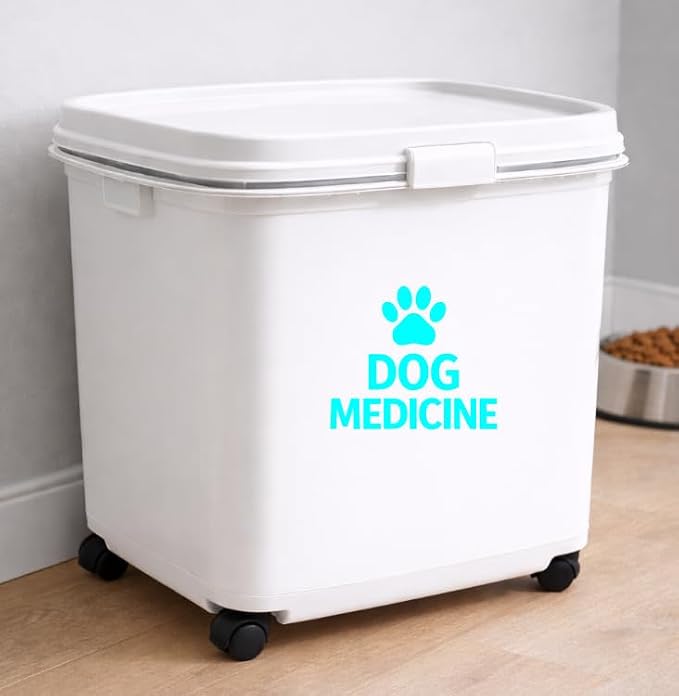 Dog Medicine Vinyl Decal – Waterproof Storage Label Sticker for Pet Supply Bin Organizer (Mint)