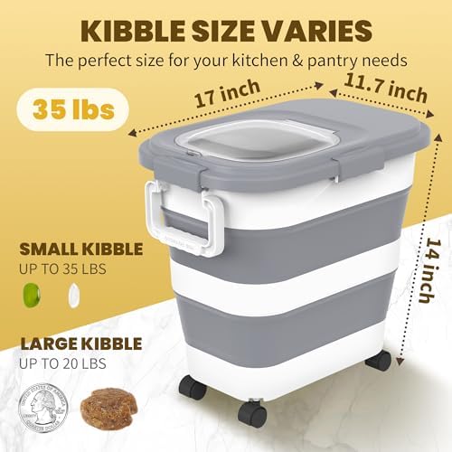 HOYTAMDA 25-35Lbs Collapsible Rice Container,Food Storage Containers Wheels | Rice Storage Container with Airtight Clear Lid,Handle,Small Bin &Scoop,Rice Dispenser for Flour Sugar Cereal Dog Cat Food