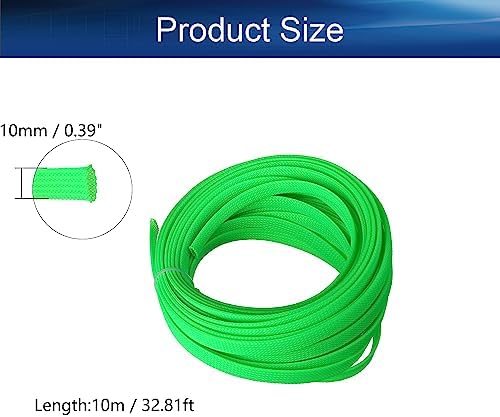Bettomshin 1Pc 32.8Ft(10m) Cable Management Sleeve, 3/8"(10mm) Width PET Fluorescent Green Cord Protector, Wire Loom Tube Insulated Split Sleeving for USB Cable Power Cord Organizer Video Cable Hider