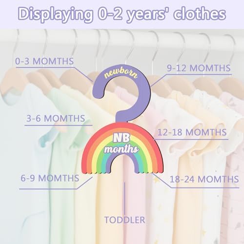 Baby Clothes Dividers for Closet - Set of 8 Wooden Baby Size Closet Dividers Newborn to 24 Months, Newborn Organizer for Boys Girls - Rainbow Baby Nursery Decor Kit Newborns Gift Baby Shower
