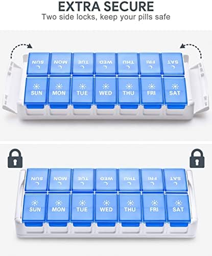 TookMag Weekly Pill Organizer 2 Times a Day, Easy Fill AM PM Pill Box, Large Capacity Quick-Refill 7 Day Pill Cases for Pills/Vitamin/Fish Oil/Supplements (Patent Registered) (Blue)