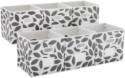 MAX Houser Open Home Storage Bins with Plastic Handles, Set of 6, Grey | 6 pack cloth storage bins with carry handles, Foldable Storage Cubes Organizer Baskets, ideal for home bedroom closet