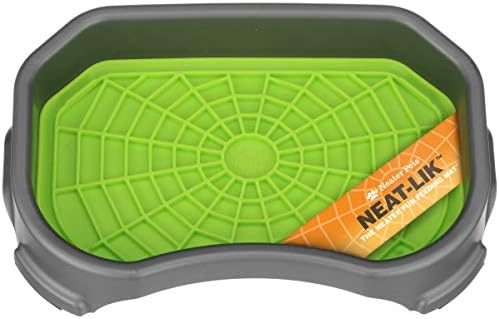 Neater Pets Neat-LIK Dog Lick Mat w/Mess-Proof Tray, Lick Mat for Dogs, Cats, Puppy, Reduces Anxiety & Boredom, Peanut Butter Slow Feeder, Interactive Treat Licking Pad (Green/Gunmetal)