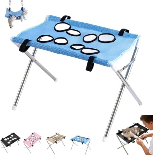 Foldable Pet Bathing Stand, Portable Dog Shower Grooming Racks，Blue | Pet Grooming Hammockes Hanging Harness with Eight Holes,44 LBS Weight Capacity Pet Grooming with Stand for Daliy Cares