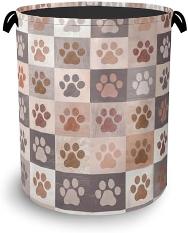 Colorful Dog Cat Laundry Basket,Paws Foldable Oxford Cloth Tote Bag Laundry Hamper Clothes Storage Bucket Organizer for Bedroom Laundry Storage Dormitories 16" x 20.8"