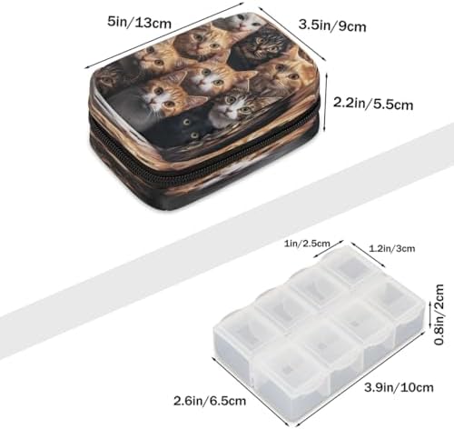 Pill Organizer Box pet cat Cute 7-Day Weekly Medicine Pill Case Travel Pill Container Portable Pill Holder Storage Purse Bag Small Compact Size for Vitamin Supplement Birth Control