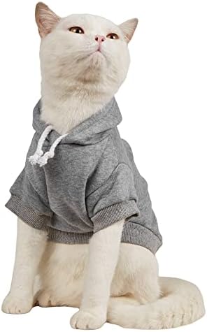 QWINEE Basic Dog Hoodie Sweatshirt Puppy Sweater Warm Cat Costumes Pet Clothes for Chihuahua Puppy Kitten Small Medium Dogs Light Grey Large