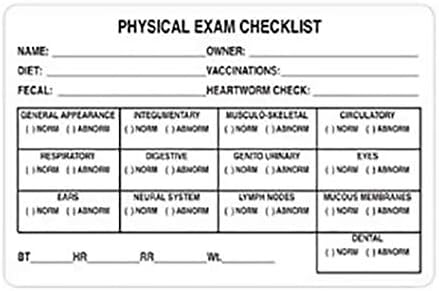 Tabbies V-AN407 Physical Examination Checklist Veterinary Labels, 240 Count, White, 4 x 2-5/8 Inch, Self-Adhesive Vet Care Instruction Stickers for Animal Charts