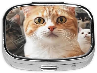 Pill Box Small Pill Case 2 Compartment Cute Medicine Organizer Funny Pet Cat Travel Pillbox Portable Pill Container Holder Vitamin Organizer to Hold Fish Oils Supplements