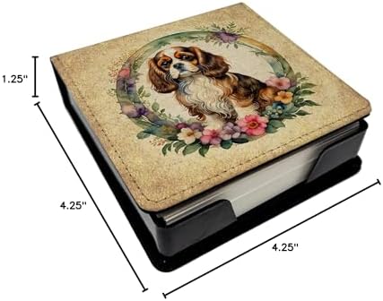 Caroline's Treasures Cavalier Spaniel and Flowers PU Leather Note Paper Holder with Artist-Designed Cover, Desk Accessory, Office Gift