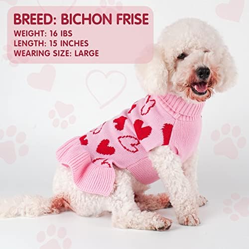 cyeollo Valentines Dog Sweater Dress, Turtleneck Pullover Heart Outfit