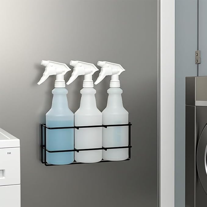 Up to Three 32 oz Spray Bottle Rack – Wall Mount Organizer | Heavy Duty Metal Holder for Cleaning, Chemical, or Detailing Bottles | Safe & Space-Saving Storage for Garage, Shop, or Janitorial