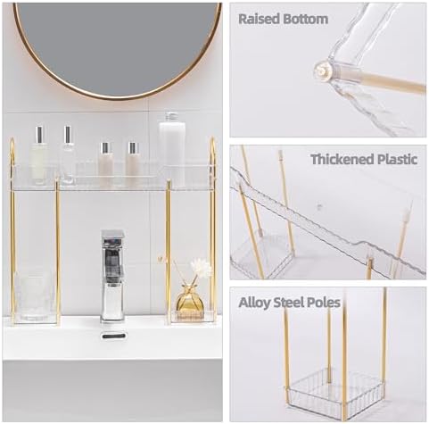 YCIA&DONE Bathroom Countertop Organizer Over the Faucet, Narrow Counter Organizers Above Sink, Table Mounted Shelf for Kitchen, Toilet, Laundry(White Clear)