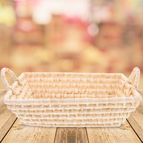 KESYOO Mini Woven Basket, Corn Husk, Beige, Open Storage Bin