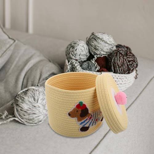 Car Storage Basket Woven Cotton Rope with Dustproof Lid Cute Dog Shaped Organizer Basket Large Capacity Pet and Sundries Storage for Car Interior