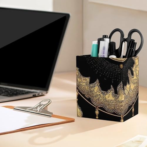 Women's Makeup Brush Cup Desktop Stationery Organizer Mandala Boho Crescent Moon Sun Dreamcatcher Leather Pen Holder
