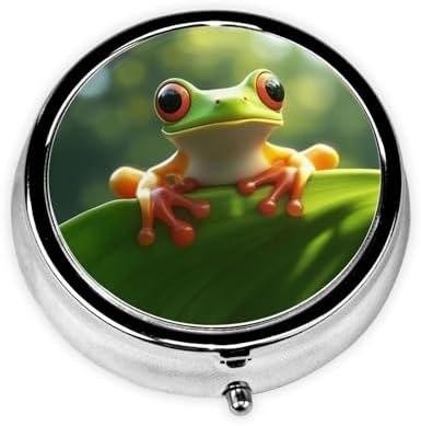 Pill Box 3 Compartment Medicine Pill Case for Pocket or Purse Mini Metal Pillcase Cute Frog Pill Holder Vitamin Organizer Portable Travel Pills Container to Hold Supplements Vitamins
