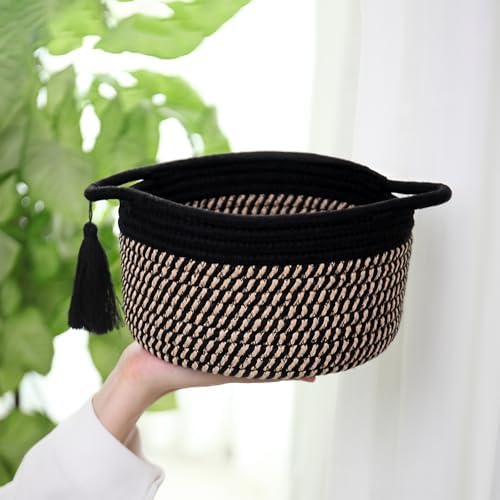 Small Gift Basket Empty to Fill, 2 Pack, Mini Woven Basket, Dark Brown | Cute Decorative Mini Rope Storage Baskets with Cellophane Bags & Ribbons; Two Sizes for Gifting, Bathroom Counter or Desk