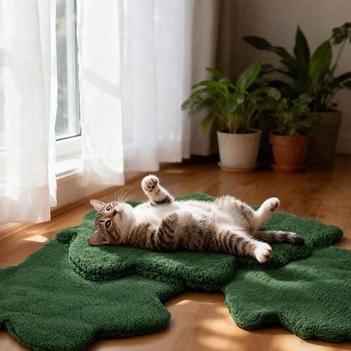 3 Pack Self Warming Pet Bed Leaf Shape Self Heating Cat Dog Mat Washable Thermal Sleeping Pad for Indoor Outdoor Hedgehog, Bunny, Sugar Glider, Rat, Chinchilla(Dark Green,Medium-18 x24)