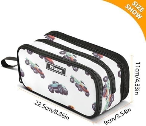 KLL Custom Large Capacity pencil poucheses Man Pencil Box Case School Supply with Compartment truck and Cartoon Cars White