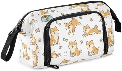Emelivor Cute Pets Dog White Print Pencil Case Large Capacity Pencil Pouch Bag with Compartmens Pen Organizer Portable Stationery Bag for School Office Adults College Teens