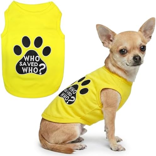 Parisian Pet Dog Shirt – 100% Cotton Shirts for Small Dogs - Sleeveless Yellow Puppy Vest with Paw Print – Breathable Pet Apparel – Pullover Summer Dog Clothes - Stretchy Funny T Shirts for Dogs